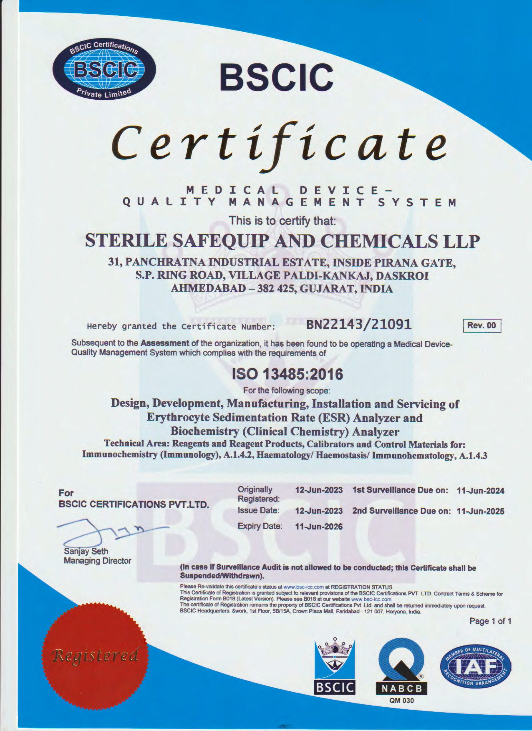BSCIC Private Limited Certificate